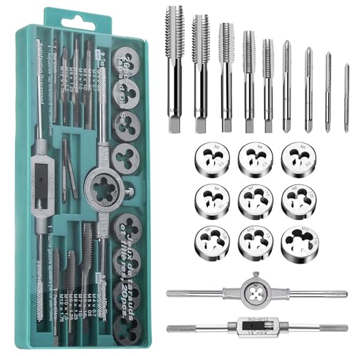 Tap and Tap Tool Set, Metric M3-M12, 20-Piece Fine Thread Cutter Set, Metric, Thread Cutting Machine, Tap Die Set with Drill