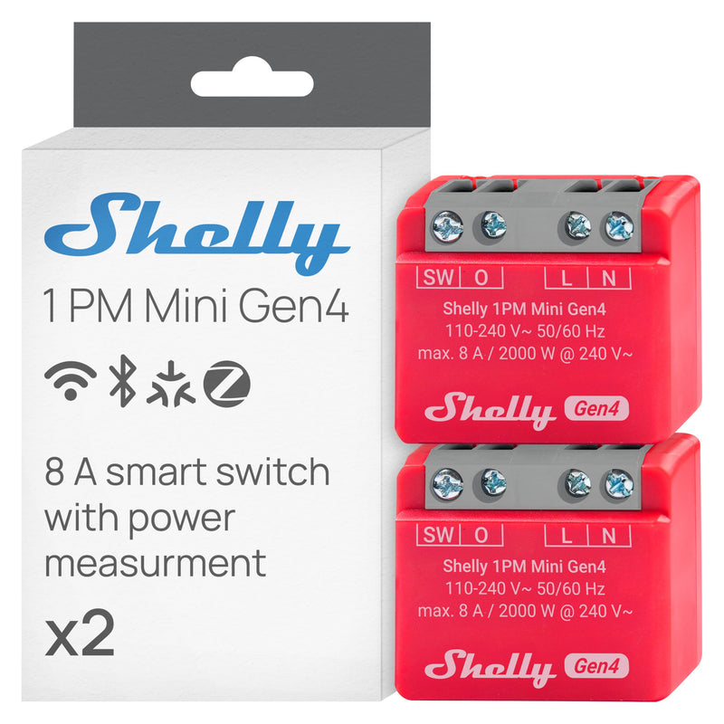 Shelly 1PM Mini Gen4 | Wi-Fi, Zigbee, Matter Smart Relay Switch with Power Metering, 1-Channel 8A | Home Automation | Alexa, SmartThings, Google, Apple HomeKit Compatible | iOS Android App (2 Pack) 2