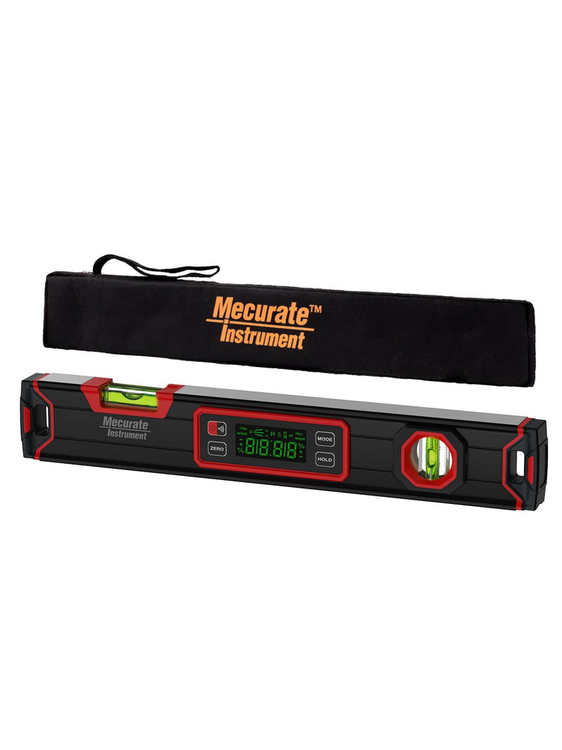 [Australia - AusPower] - Mecurate 16-Inch Digital Level, Portable Electronic Angle Finder with Backlit Display, ±0.1° Accuracy, Magnetic Base, 4 Measurement Units, Compact Torpedo Smart Level Tool for DIY & Professional Use Red 