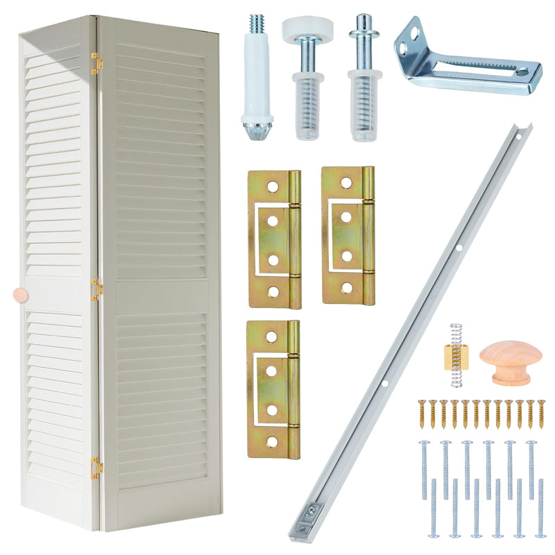 Bifold Closet Door Hardware Kit with 36" Tracks (1 × 36"), Lashow Complete Set for 2 Doors with Brackets, Pivots & Guide Wheels, for Bi-fold Closet Door Hardware Used. 36" Track (1 × 36" Long) 1-V Fold
