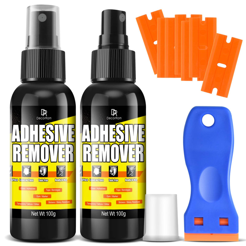 Adhesive Remover Set 200 ml - Label Remover & Glue Remover with Scraper, Safe for Paint & Glass, Removes Adhesive Residue, Labels, Stickers & Tape Residue - Surface-Safe Adhesive Spray 200ml