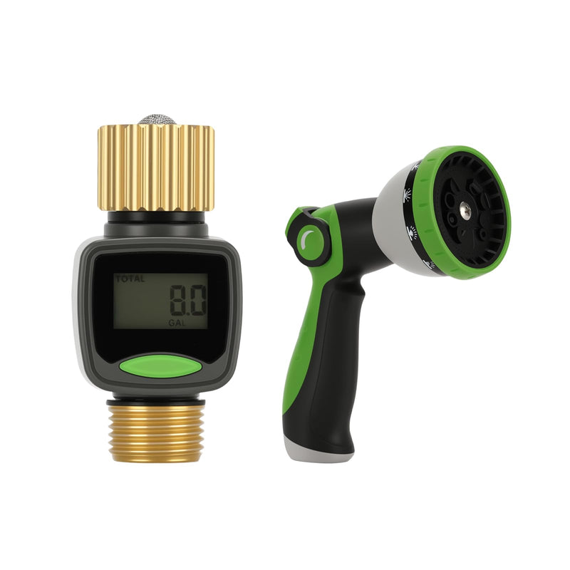 [Australia - AusPower] - Watflow 3/4"Water Flow Meter with Water Nozzle Kit,4 Modes Change, Measure Gallon/Liter Consumption for Garden Hose, RV Water Tank, Lawn Sprinkler, and Nozzle Sprayer 