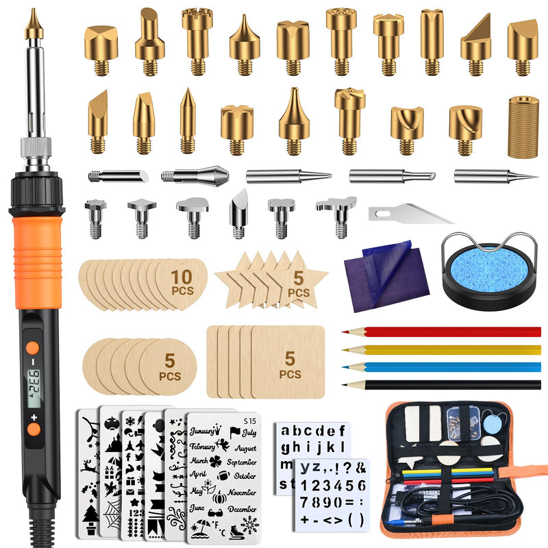 Pyrography Soldering Iron Set, Pyrography Piston Set, Temperature Adjustable 200 ~ 500 °C for Wood, Leather Burning Iron, DIY Gift Set, Coloring Pencils, Leather Engraving Welding, Sculpture, Wood Pyrography
