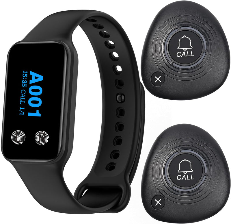 [Australia - AusPower] - Wireless Restaurant Pager System Calling System with 1 Waterproof Watch Pager and 2 Call Buttons with Cancel Key 200VT+M2-2 