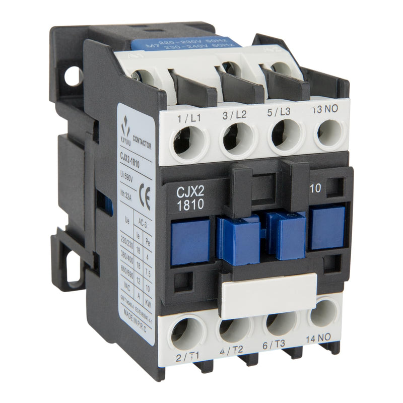AC Contactor CJX2-1810 Power Contactor, 220V 50/60Hz, 18A 380V, 3-Pin AC Contactor, 220V Uimp 6KV