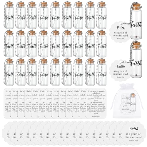 Chuangdi 30 Sets Mustard Seed Gift Set Faith Glass Bottle Charms with Card