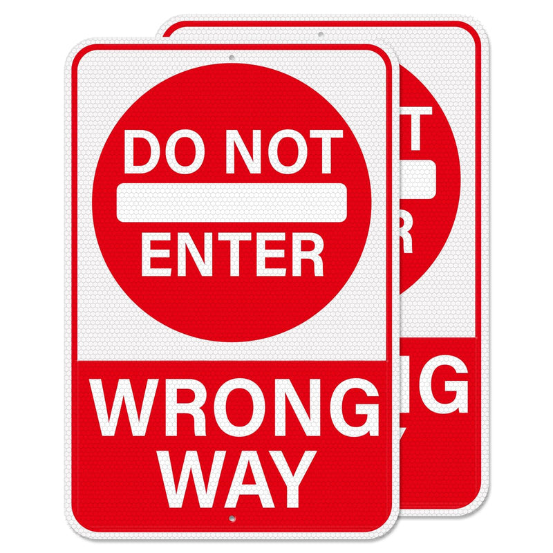 2 Pack Do Not Enter Wrong Way Sign 18 × 12 Inches Reflective Waterproof Fade Resistant Rust Free Aluminum Metal Warning Signage with Pre-Drilled Holes for Roads Driveways Parking Lots