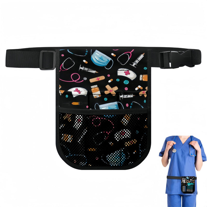 [Australia - AusPower] - Nurse Fanny Pack,Multi Compartment Medical Waist Bag,Medical Gear Pockets Storage for Stethoscopes,Bandage Scissors and Other Medical Supplies（Black） Black 