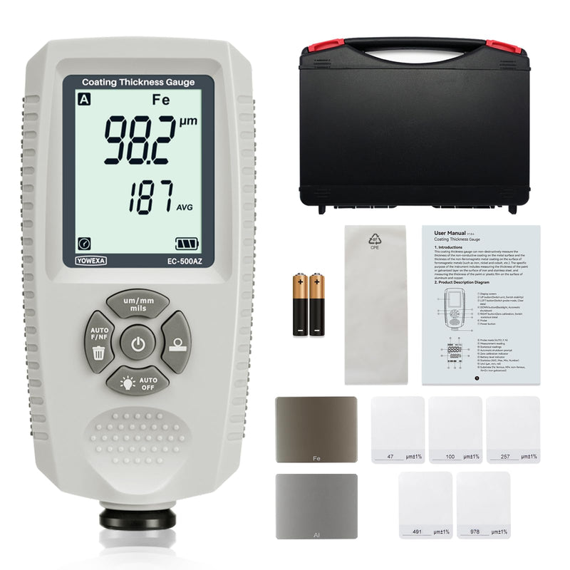[Australia - AusPower] - EC-500AZ Paint Thickness Gauge for Cars, Digital Paint Meter, Mil Coating Thickness Tester with Auto Fe/NFe/Zn Detection, AVG/MAX/MIN Statistics for Used Car Buyers and Detailers 