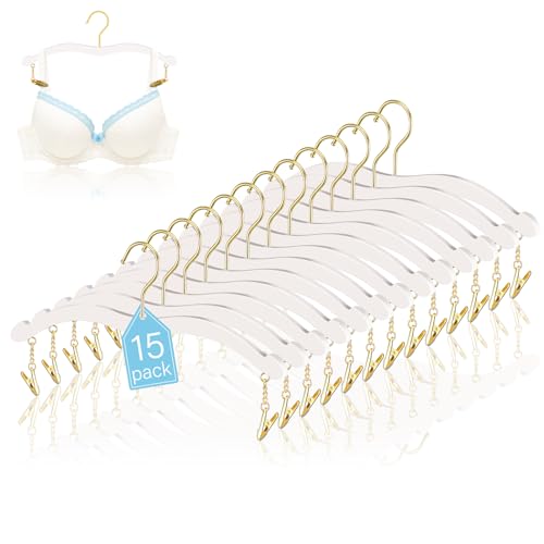 Yalikop 15 Pack Lingerie Hangers with Gold Clips for Bras Bikini Tank Tops