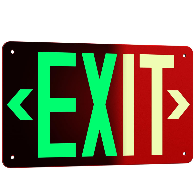 Photoluminescent Aluminum Exit Sign Red Glow in The Dark, 12x7 In Self-Adhesive Backing Emergency Exit Sign Sticker with Removable Arrows, Non-Electrical for 50 Feet Visibility (1 Pack) 1 Pack
