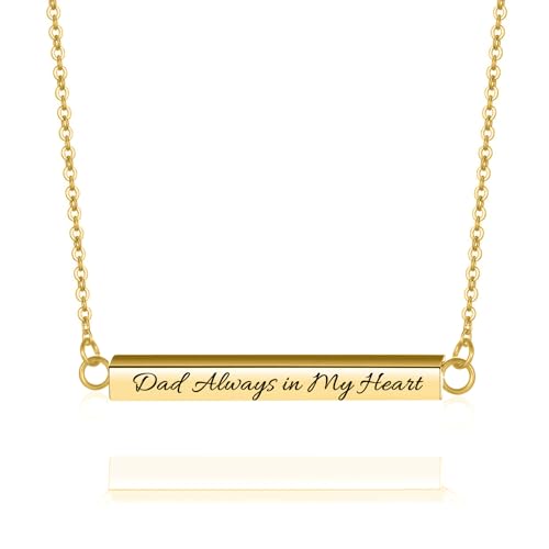 RIPFEVURN Horizontal Bar Cremation Jewelry Urn Necklaces for Ashes for Women Men Stainless Steel Cube Urn Locket for Human Ashes Holder Memorial Keepsake Pendant With Me Always Gold-Dad