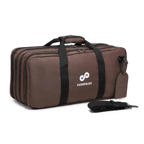 EVERPRIDE 4 Sections - Brown - Chef Knife Bag Holds 20 Knives 4 Storage Compartments,Professional Culinary Case with Shoulder Strap, Black, Laptop/Tablet Padded Slot - Knives Not Included