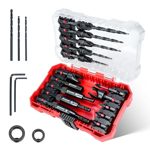 EZARC Countersink Drill Bit Set, 22PCS with Self Centering Drill Bits Complete Woodworking Set (22PC)