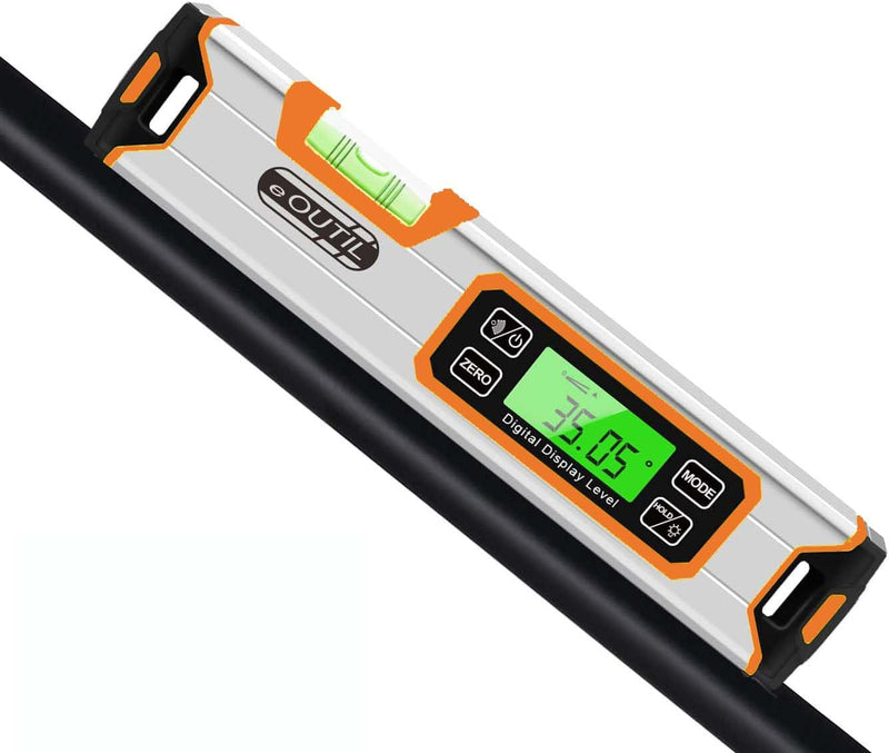 [Australia - AusPower] - 12-Inch Digital Torpedo Level and Protractor Aluminum Inclinometer Angle Finder with Backlight LED Display & V-Groove Magnetic Base, IP54 Dust/Water Resistant Smart Level(orange) 