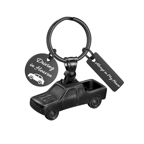 Imrsanl Cremation Jewelry Pick Up Truck Urn Necklace Keychain-Black