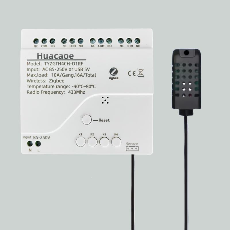 [Australia - AusPower] - Smart 4 Channel 10A Zigbee Relay Temperature and Humidity Controller for Reptile/Hatch/Storage/Farm, USB & AC 85-250V Powered, Tuya App Remote Control 