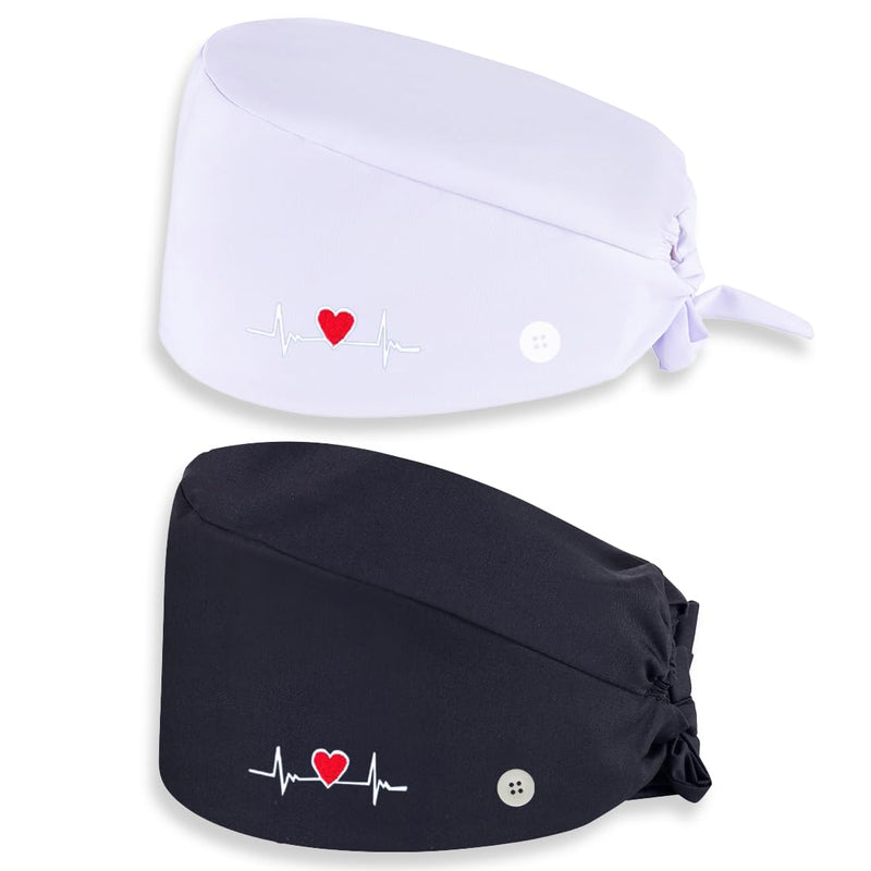 Pack of 2 Surgical Caps, Fabric, Surgical Caps, Women, Nurse Accessories for Doctors, Doctor Headwear, Comfortable and Stylish Cover for Medical Procedures (Black + White)