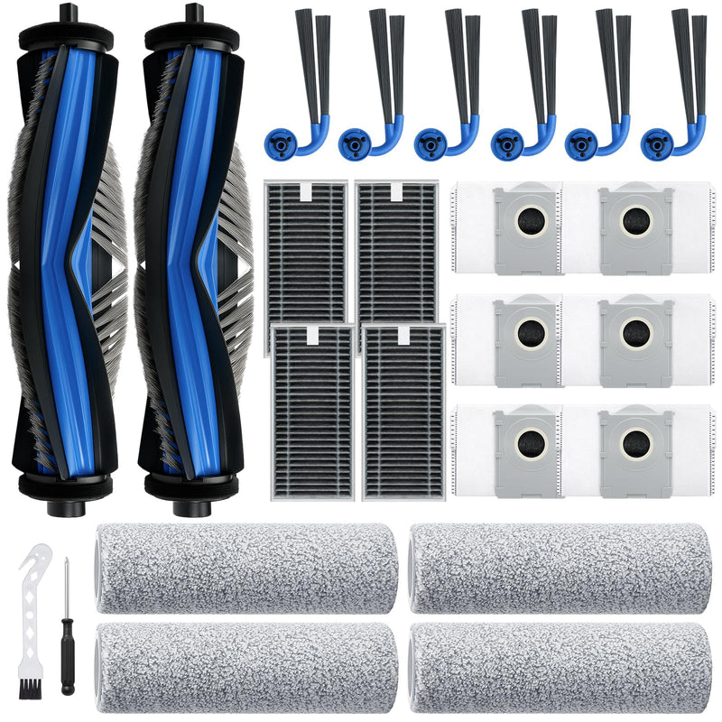 [Australia - AusPower] - X9 Pro Omni Replacement Parts for Ecovacs Deebot X9 Pro Omni X9 Pro Robotic Vacuum Cleaner Parts with 2 Roller Brush,4 Mop,4 HEAP,6 Dust Bags,6 Side Brushes,1 Screwdrivers,1 Clean Brush Cleaner Accessory Kit 