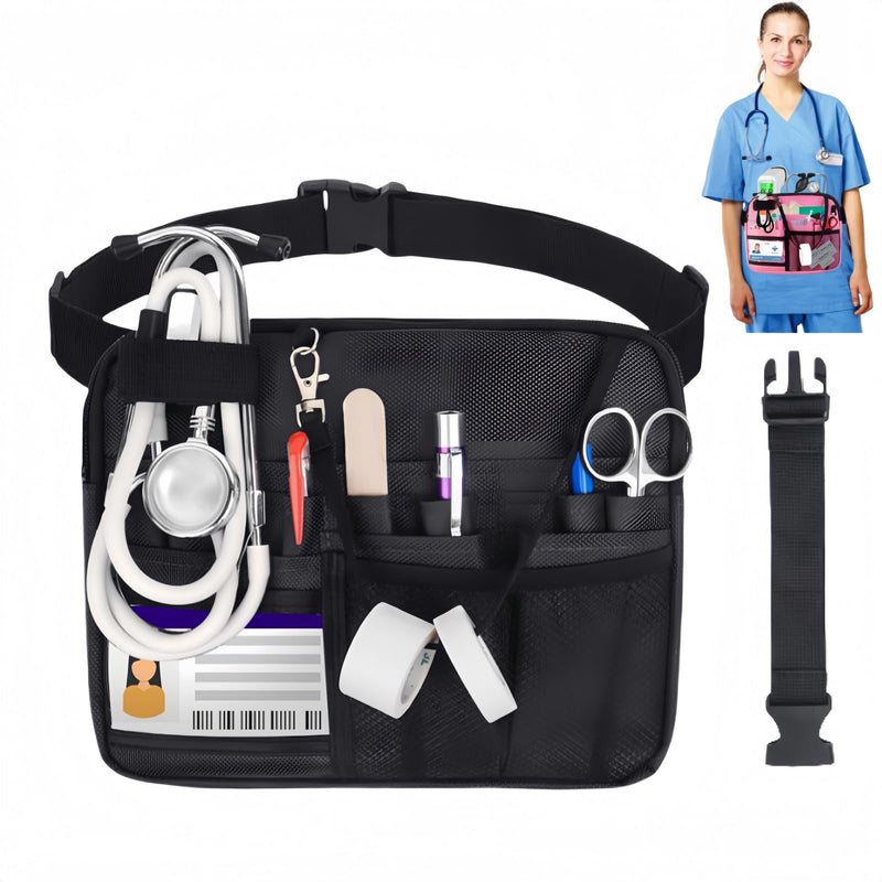 [Australia - AusPower] - Nurse Fanny Pack,Medical Waist Bag Medical Gear Pockets Storage for Stethoscopes,Utility Waist Storage Bag,Adjustable Waist Strap，Bandage Scissors and Other Medical Supplies（Black） Black 