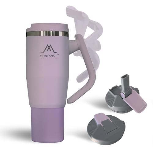 MONTANAIR® Original 40oz Stainless Steel Double Wall Vacuum Tumbler with Rotatable Handle, Lid and Built-In Straw | Insulated | Fits in Cup Holder | Leak Proof | BPA-free (PINK) Pink