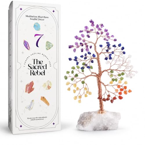 Chakra Tree – Birthday Unique Gifts for Women & Men – Handmade Spiritual Décor for Home & Office – Meditation, Chakra Healing, Positive Energy - Feng Shui Gift - 300 Crystals