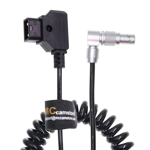 Teradek SmallHD ARRI RED Flexible Coiled Power Cable D-tap to Rotatable 0B 2-Pin Male Right Angle, Gold Mount V-Mount Dtap to Teradek Bolt, Z CAM Rotatable 2 pin, coiled cable