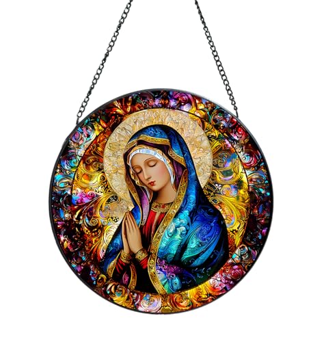 Mother Mary Suncatcher Stained Glass Window Hanging Mother Mary 7.8x7.8 IN