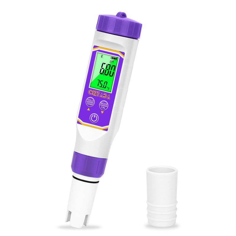 [Australia - AusPower] - Smart pH Meter for Water pH and EC Meter for Hydroponics Nutrients Digital pH and PPM Tester for Reservoir Water 4 in 1 pH EC TDS Temp Tester for Indoor Plant Growing, DWC, Pool, Aquariums Purple 