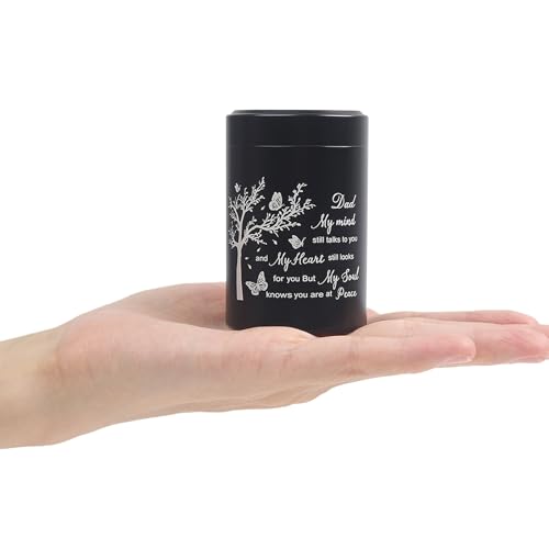 3 Inch Small Urn for Human Ashes Aluminum Mini Cremation Small Keepsake Box for Sharing Ashes Mini Urn-Dad Black-Dad