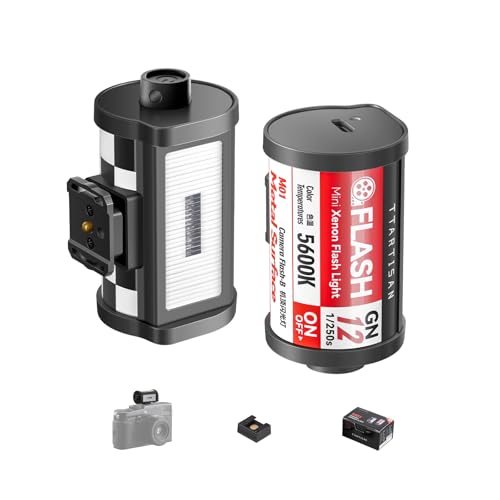 TTARTISAN M01 On-Camera Flash, Mini Flash Speedlite for Hot Shoe Camera, Lightweight Xenon Flash Light with 4 Power Level GN12 5600K±200K Compact Retro Camera (1)