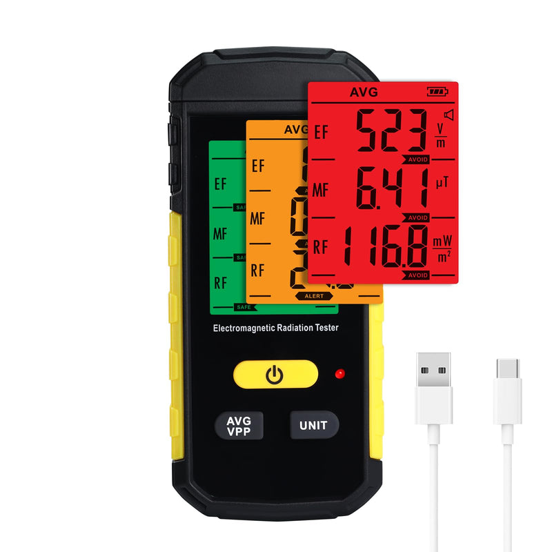[Australia - AusPower] - 3-in-1 EMF Detector, EMF/RF Radiation Meter Electromagnetic & Radiofrequency for EF, RF, MF with Field Tester Data Hold, 3-Color Sound Light Alarm, EMF Reader Home & Industrial EMF Safety Meter Advanced 3-in-1 EMF Meter 