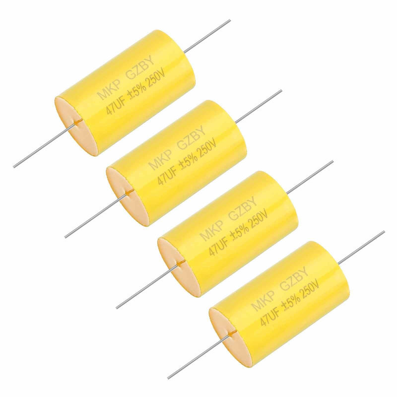 MECCANIXITY 4Pcs 47uf Frequency Divider Capacitor, 250V Axial Audio Speaker Crossover MKP Film Capacitor 4