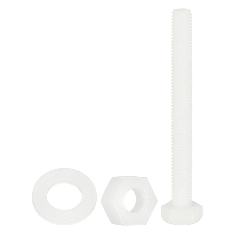 [Australia - AusPower] - uxcell 300 Pcs/100 Sets Nylon Hex Bolts, M6 x 60mm Plastic Full Threaded Hex Head Screws Bolts and Nuts with Flat Washers for Machinery Electronics Industrial Accessories, White 