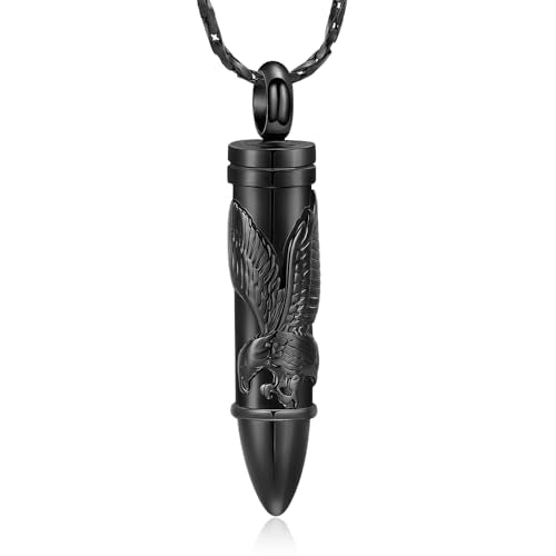 Imrsanl Cremation Jewelry Bullet Urn Necklace for Ashes for Men Women Tree of Life Urn Pendant Ashes Human Memorial Jewelry Eagle-Black