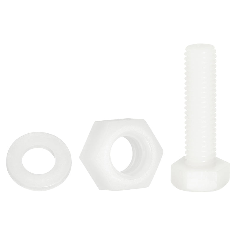 [Australia - AusPower] - uxcell 300 Pcs/100 Sets Nylon Hex Bolts, M8 x 30mm Plastic Full Threaded Hex Head Screws Bolts and Nuts with Flat Washers for Machinery Electronics Industrial Accessories, White 