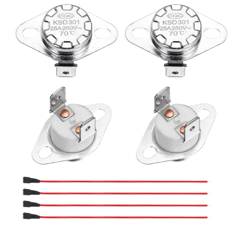 [Australia - AusPower] - uxcell 2 Pcs KSD301 Thermostat 70°C/158°F 25A Normally Closed N.C Adjust Snap Disc Temperature Switch with Terminal Wire for Microwaves,Oven,Coffee Maker,Ceramic Material 70 °C 