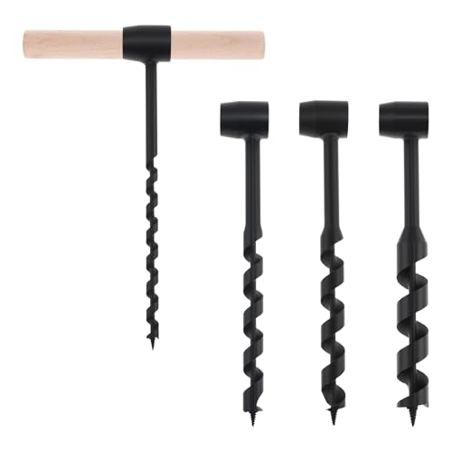 Hand Auger Wood Drill, Bushcraft Gear Hand Auger Wrench, Scotch Eye Multipurpose Manual Survival Drill Bit Woodworking Hole Saw Bit for Outdoor, Camping with Wooden Stick Hand Auger (4PCS) 4PCS