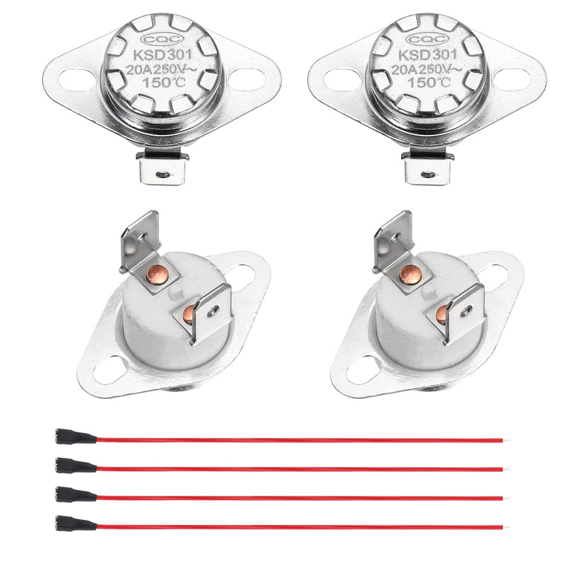 [Australia - AusPower] - uxcell 2 Pcs KSD301 Thermostat 150°C/302°F 20A Normally Closed N.C Adjust Snap Disc Temperature Switch with Terminal Wire for Microwaves,Oven,Coffee Maker,Ceramic Material 150 °C 