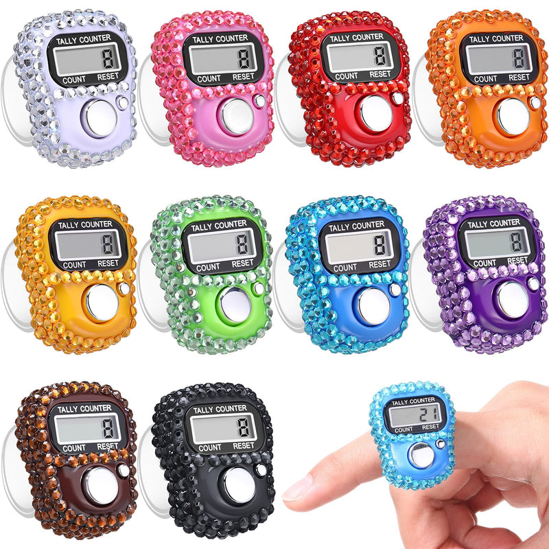 Simgoing Electronic Finger Counter Rhinestones Hand Tally Clicker Tasbeeh Counter Bulk Resettable for Golf Gifts Counting Goods Lap Knitting Bling Accessories Multicolor 10
