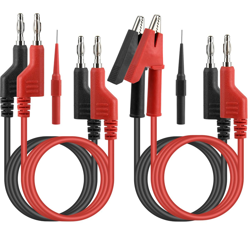 BUYGOO Set of 6 Multimeter Test Leads, 4 mm Crocodile Clips, Banana Plugs, 0.7 mm Measuring Tips, Test Probes for Digital Multimeter, Electrical Test, 1 m Test Lead, Red & Black