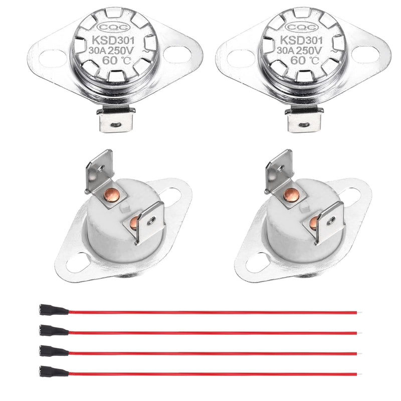 [Australia - AusPower] - uxcell 2 Pcs KSD301 Thermostat 60°C/140°F 30A Normally Closed N.C Adjust Snap Disc Temperature Switch with Terminal Wire for Microwaves,Oven,Coffee Maker,Ceramic Material 