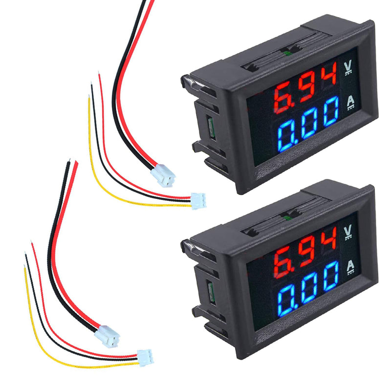 [Australia - AusPower] - 2PCs Voltage Current Tester,Compatible with 0.28" Digital Voltmeter Ammeter DC 100V 10A Dual LED Meter - 3-Bit Blue/Red Display with Connection Wires. 