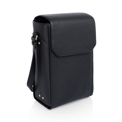 PICNIC TIME Barossa Two Bottle Leatherette Wine Tote Bag, Wine Bottle Carrier Tote, Picnic Bag, Wine Cooler Bag, (Black)