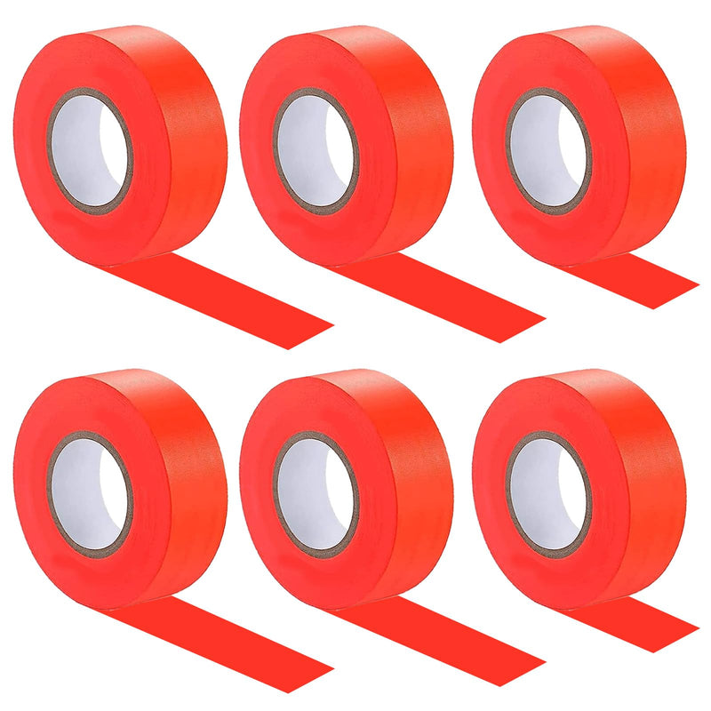 6 Pack Orange Flagging Tape, Non-Adhesive Plastic Ribbon Neon Tapes, 0.78" x600' Marking Tape for Boundaries and Hazardous Areas, Tree Marking, Hunting, Trail Marking Orange - 6pack