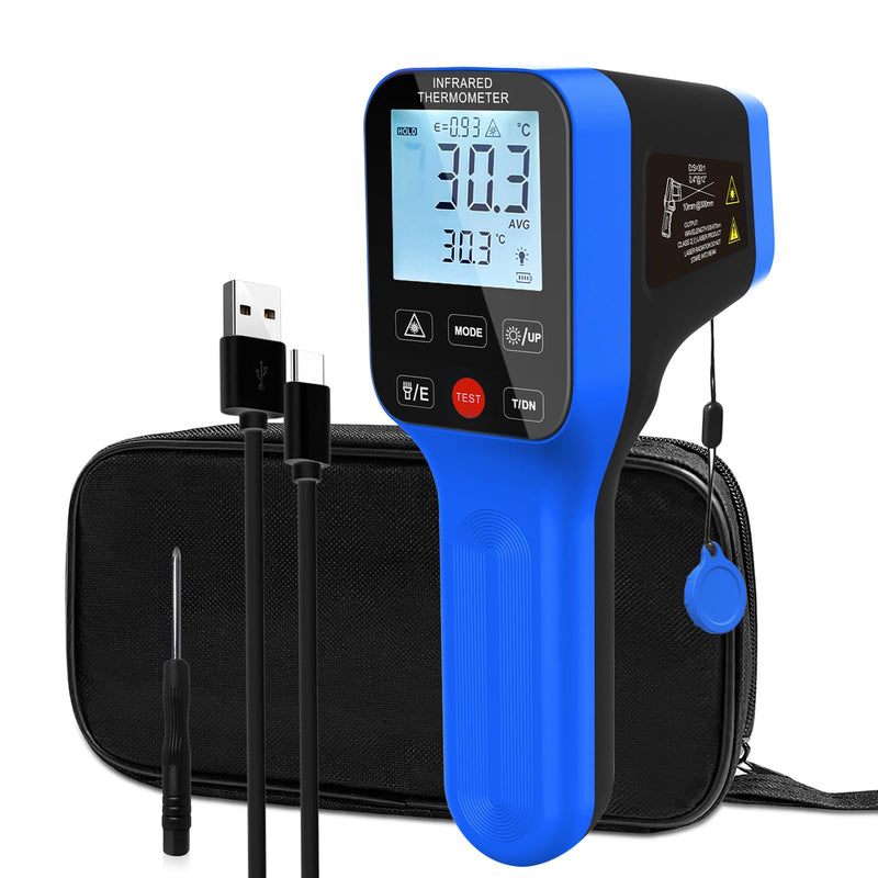 AIOMEST High Temp Thermometer Gun -58℉~2912℉, Pyrometer D:S=30:1 Dual Laser Industrial IR Temperature Meter w/Touch Buttons (NOT for Human Temp) blue
