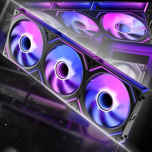 AsiaHorse DAWN Pro RGB PC Fan 120 mm Case Fan Pack of 3 ARGB Daisy Chain PC Fan [Infinity Mirror] [HDB] 71 CFM/1850 RPM/2.6 MMH2O 4 Pin PWN & 5V 3-Pin ARGB for Asus Aura ASRock GIGABYTE MSI black 3 x 120MM-Forward
