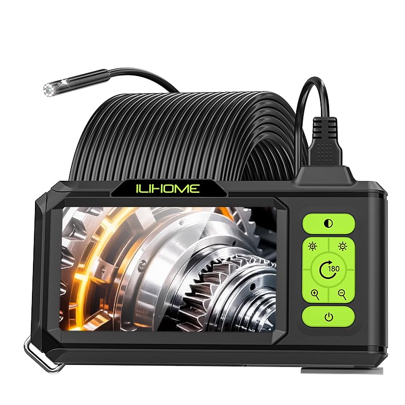 Dual Lens Borescope with Light, 1080P Industrial Endoscope Inspection Camera, 7.9mm IP67 Waterproof, Sewer Camera with 4.3" IPS Screen,8 LED Lights,16.5FT Semi-Rigid Cable. A1