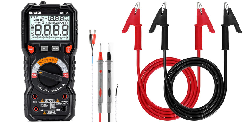 [Australia - AusPower] - KAIWEETS Digital Multimeter TRMS 6000 Counts Voltmeter and KAIWEETS Alligator Clips Electrical Test Leads Set KET03 