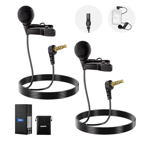 NEEWER LM8 ø4mm Mini Lavalier Microphone (2 Pack), Clip On Wired Condenser